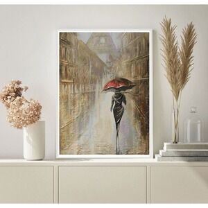 Women in the rain with umbrella in Paris Counted Cross Stitch Pattern‎ Chart